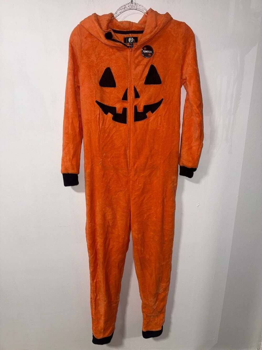 PJ Essentials Pumpkin Jack-O-Lantern Fleece Hooded Onesie Pajamas
